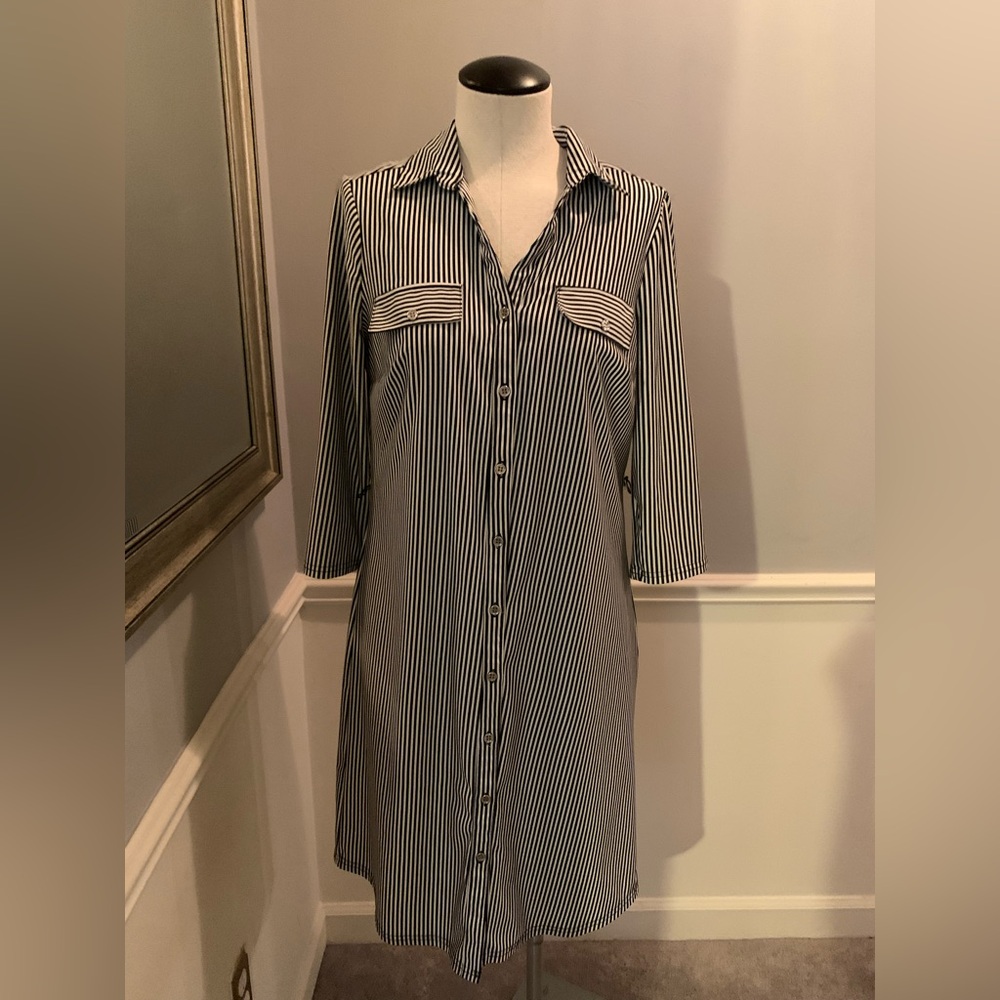 MLLE GABRIELLE Black & White Striped Shirt Dress Size MP